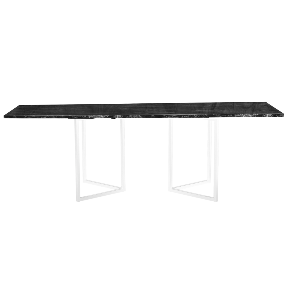 optical-dining-table-2.4m-black-marble-white-legs